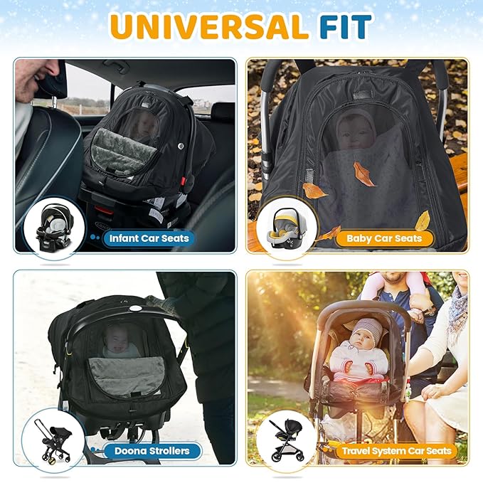 Orzbow Winter Car Seat Cover Baby | Waterproof Infant Carseat Cover Compatible with Doona Car Seats and Strollers, Breathable Baby Carseat Canopy, Baby Winter Essentials, Black