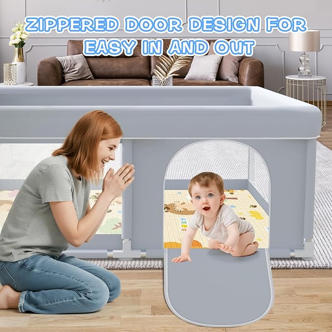 Baby Playpen with Mat, 50 x 50 Inch Play Pen Playards, Playpen for Babies and Toddlers, Baby Playard for Indoor & Outdoor Active Center Game Fence, Skin-Friendly Fabric and Soft Breathable Mesh