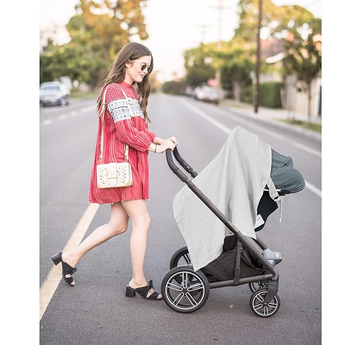 Konssy Muslin Nursing Cover for Baby Breastfeeding, Breathable 100% Cotton Breastfeeding Cover with Rigid Hoop for Mother Nursing Apron, Multi-use Carseat Canopy (Grey)