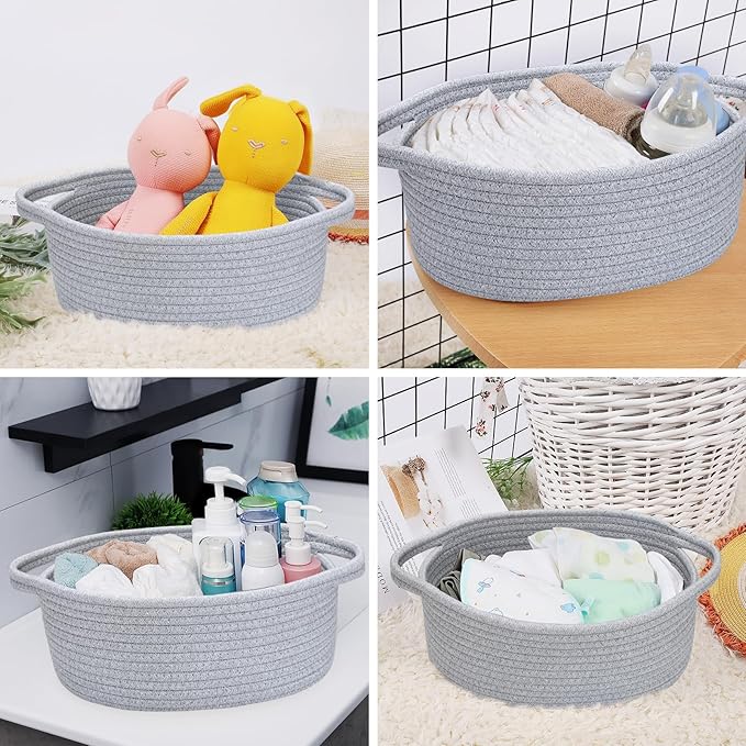 ABenkle Small Basket with Gift Bags and Ribbons, Empty Gift Baskets for Mother's Day, Decorative Boho Rope Woven Nursery Storage Organizer Toy Baskets with Handle for Baby Showers, 12"X 8" X 5"