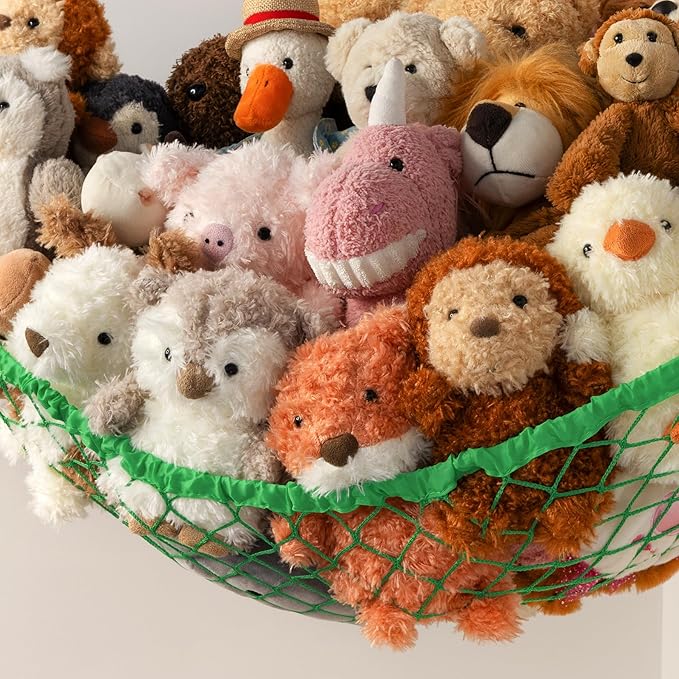 Stuffed Animal Storage Hammock Net Corner - Large Toy Hammock Net for Stuffed Animals Room Decor - Cute Stuff Animal Organizer Holder for Plush Plushie - Kids Baby Nursery Wall Bedroom Home Decor