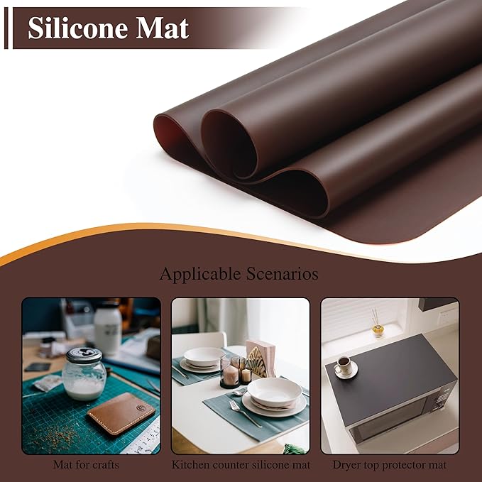 3Pcs 15.7"x 11.8"x 0.03" Brown Silicone Table Mat, Silicone Placemats for Kitchen Counter, Jewelry, Painting