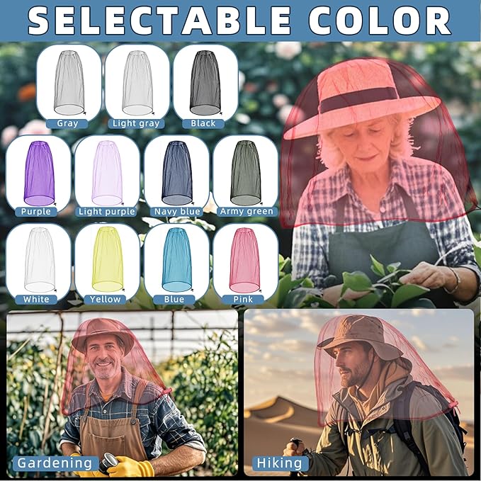2 Pack Ultra Large Mosquito Net 42x25 Inches Mosquito Head Net Oversized Insect Netting Bug Fits Most Hats for Gardening Hiking Fishing Traveling(Pink)