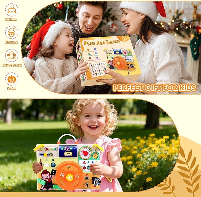 Grarain Busy Board for Toddlers - Montessori Educational Toy for 1-3 Year Old Boys & Girls | Travel-Friendly Sensory Learning Activity | Ideal for Kids with Autism(Busy Board v6)