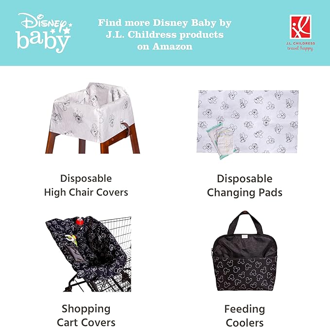 J.L. Childress Disney Baby Dining Out Bundle - Disposable Table Placemats & Bibs for Baby, High Chair Covers for Restaurant, Kids Travel Essentials for Eating - 3 Bundles