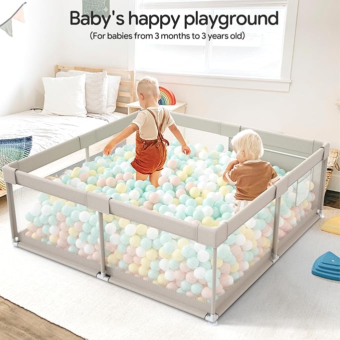 Fodoss Baby Playpen with Mat, 71x59inch Extra Large Playpen for Toddlers, Kids Play Pen with Gate, Baby Fence, Big Playard