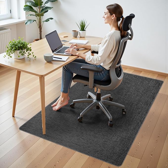 Wansimoo Office Chair Mat for Hardwood and Tile Floor, 40"x55" Floor Mat, Heavy Duty Computer Gaming Chair Mat, Anti-Slip, Non- Curve, Desk Chair Mat,Floor Protector for Home Office(Black)