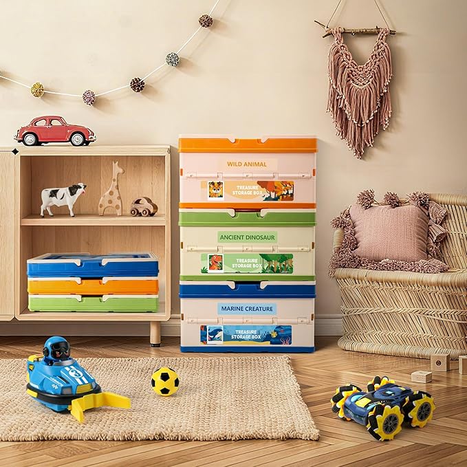 FRUSE 3 Pack Toy Storage Organizer, Large collapsible Toy Box with Lid and Handle,Toy Storage Organizer Boxes Bins for Kids, Boys, Girls, Nursery,Playroom,Bedrooms,Living Rooms, 13.5"x9.6"x21.6"