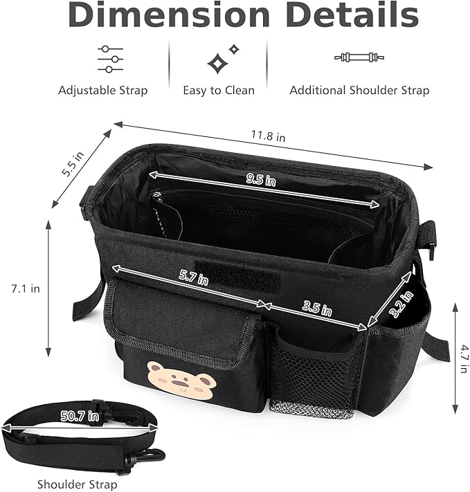 Accmor Universal Stroller Organizer with Cup Holder and Shoulder Strap, Stroller Bag Caddy Organizer Fits for Uppababy, Baby Jogger, Britax Strollers