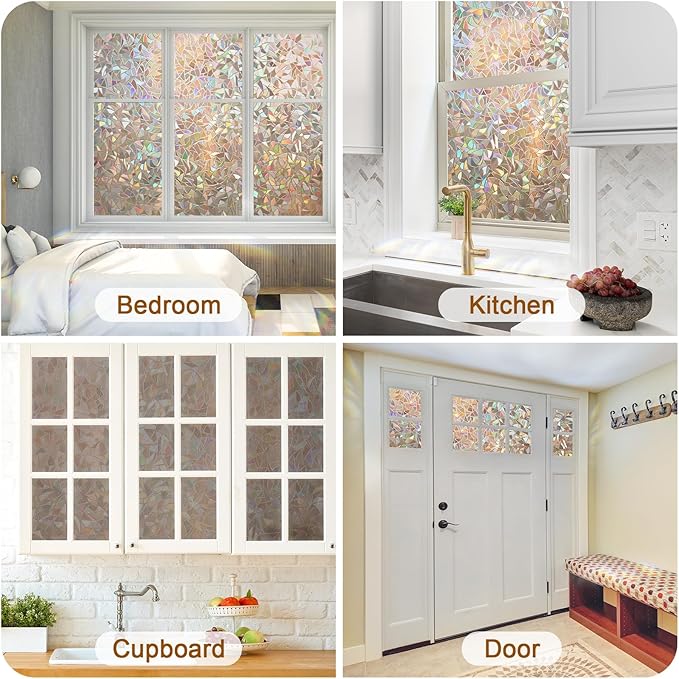 Haton Window Privacy Film, Stained Glass Rainbow Film Decorative Window Clings, Static Cling Sun Blocking Sticker Decal Covering Tint for Home Heat Control, Non-Adhesive, Brown 11.8" x 78.7"