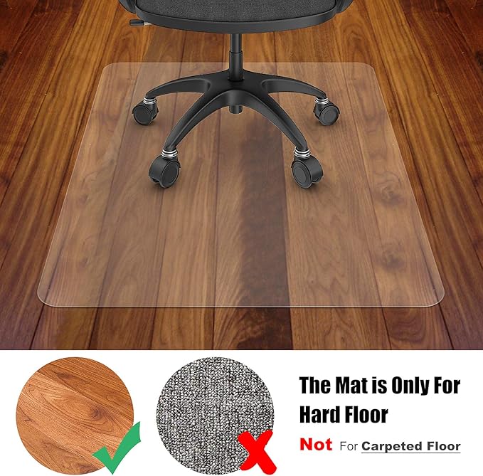 Azadx Large Chair Mat for Hardwood Floor 48 x 48'', Clear Office Chair Mat for Hard Floors Square, Plastic Office Mat for Wood/Tile Floor