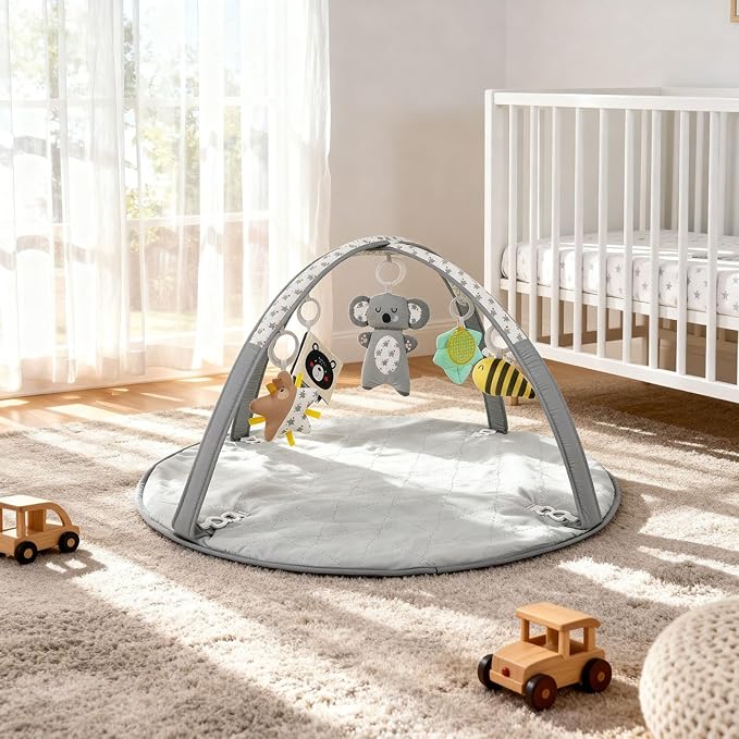 LADIDA Baby Play Gym, Activity Mat, 3 Stage Play Mat Padded Tummy Time Mat with STEM Based Toys for Sensory and Motor Skill Development, Newborn to Toddler