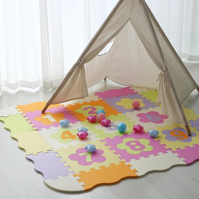 Tamiplay Foam Play Mat for Kids,25Pcs Square Interlocking Puzzle Floor Mat,Baby Play Mat Floor Mat Foam Puzzle Playmat for Toddlers with Fence(Number-CSH011