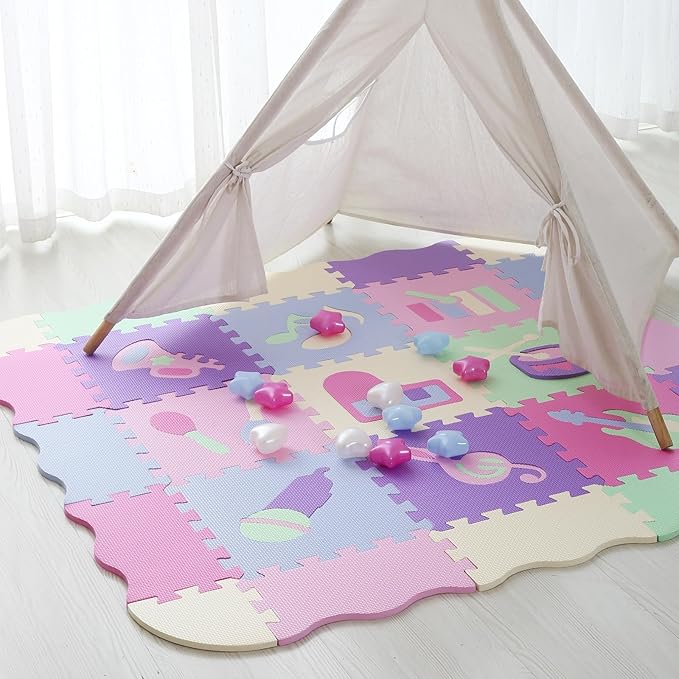 Tamiplay Foam Play Mat for Kids,25Pcs Square Interlocking Puzzle Floor Mat,Baby Play Mat Floor Mat Foam Puzzle Playmat for Toddlers with Fence(Musical Instrument-CSH016