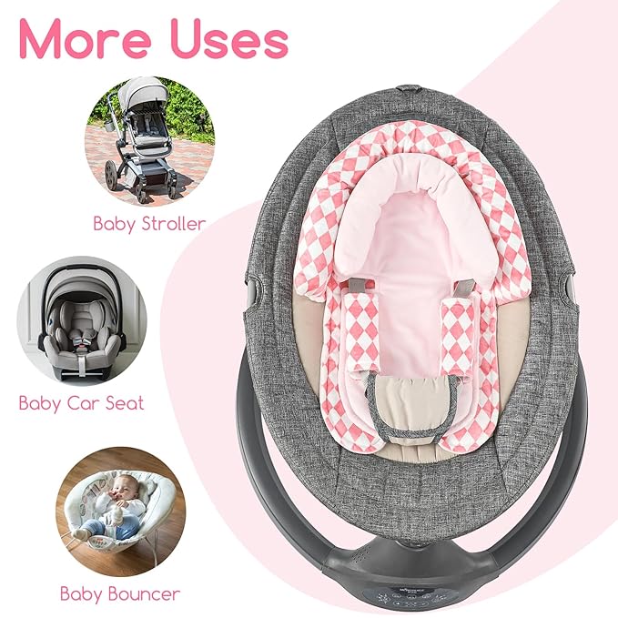 GFU Baby Car Seat Head Support for Newborn, 2 in 1 Infant Car Seat Head Body Support with Strap Pads, Soft Stroller Cushion Pillow Insert for Girls, Fits for Stroller, Swing, Pink Diamond