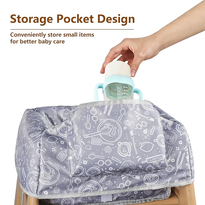 High Chair Cover for Baby Restaurant: Sprouterie Baby High Chair Covers for Restaurant Highchair with Safety Harness Stain and Slip Resistant Waterproof Portable for Outdoor Indoor Eating (Grey)