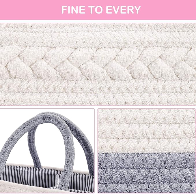 ABenkle Diaper Caddy Organizer, Boho Rustic Cotton Rope Nursery Baby Basket, Changing Table Organizer for Baby Diaper Storage and Baby Shower