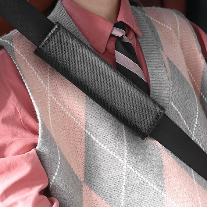 2PCS Carbon Fiber Seat Belt Cover Pad,Leather Seatbelt Covers for Reducing Shoulder & Neck Fatigue,Summer Essential Car Seat Strap Pads Car Accessories Interior for Most Vehicles (Carbon Fiber)