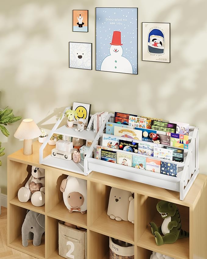 CHOEZON Kids Bookshelf, Book Shelf for Kids Rooms, Toddler Bookshelf with 2 Open Shelves and 4-Tier Sling Rack, for Kid Room, Nursery, Bedroom, Playroom, White TCW06WB