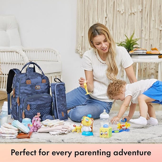 Dikaslon Diaper Bag Backpack with Portable Changing Pad, Pacifier Case and Stroller Straps, Large Unisex Baby Bags for Boys Girls, Multipurpose Travel Back Pack for Moms Dads, Camo