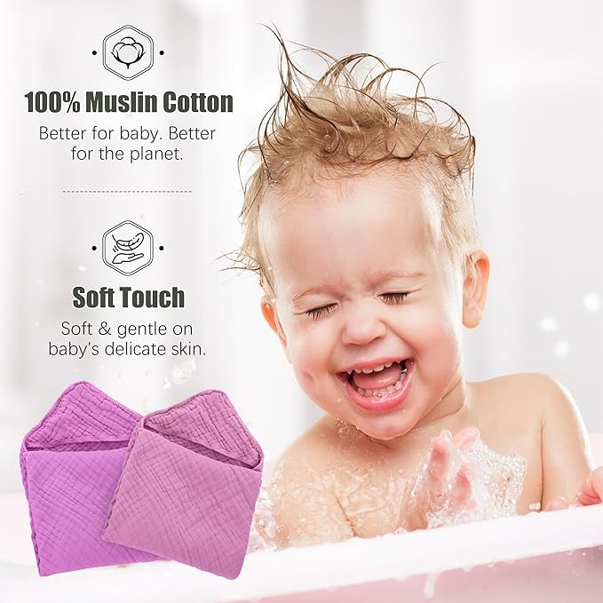 Spotted Play 2 Pack Hooded Baby Towels - 100% Muslin Cotton for Newborns, Infants, Toddlers - Large 32x32 Inch Size - Highly Absorbent and Essential for Newborn Care, Deep Sakura