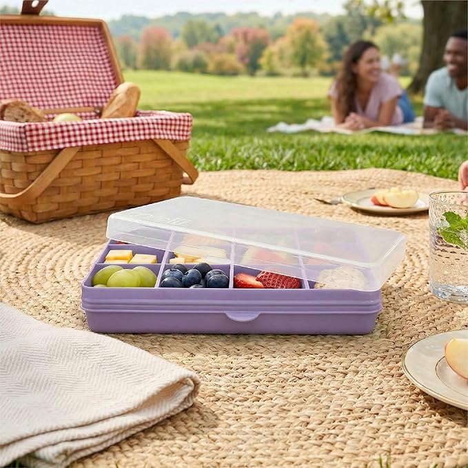 melii Snackle Box | 12-Compartment Divided Snack Container, BPA-Free Food Storage, Removable Dividers, Perfect for Kids Snacks, Arts & Crafts, Beads, and Kitchen Organization (Purple)