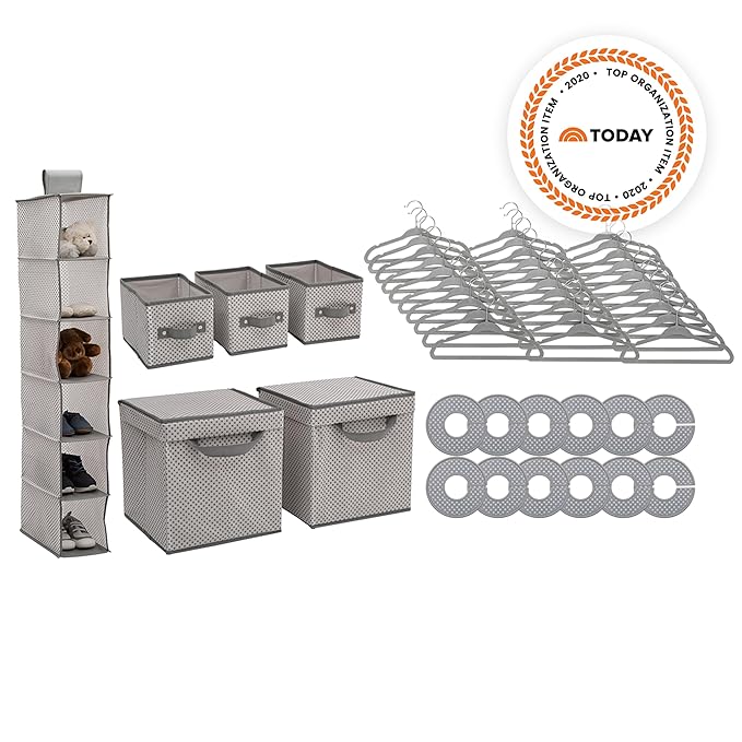 Delta Children Nursery Storage 48 Piece Set - Easy Storage/Organization Solution - Keeps Bedroom, Nursery & Closet Clean, Grey