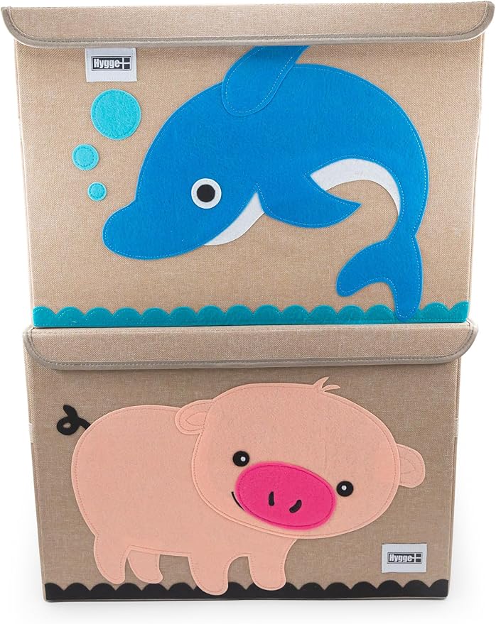 HYGGE + Animial Toy Storage Bin with Lid 20.8" x 13" x 13" Durable fabric & lightweight design. Great for storing toys, books, linens, games, clothing, baby products & more! (Dolphin)