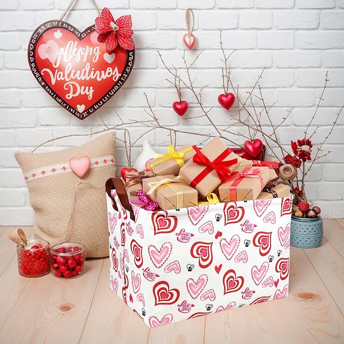 ASKETAM Valentine's Day Basket Gift for Empty Cute Heart Large Storage Bin for Kid and Baby Room Décor (Love you heart)