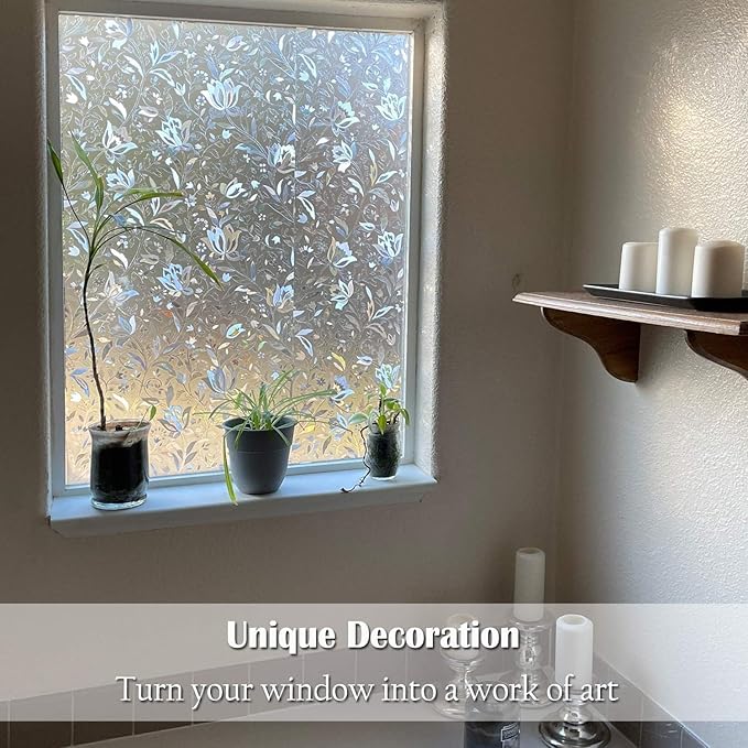 Bloss Privacy Window Film Decorative Window Privacy Film Stained Glass Window Clings, Anti-UV Sun Blocker Heat Control Windows Stickers for Home(29.5 x 78.7 inch)