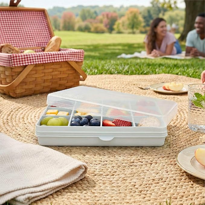 melii Snackle Box | 12 Compartment Divided Snack Container, BPA-Free Food Storage, Removable Dividers, Perfect for Kids Snacks, Arts & Crafts, Beads, and Kitchen Organization (White)