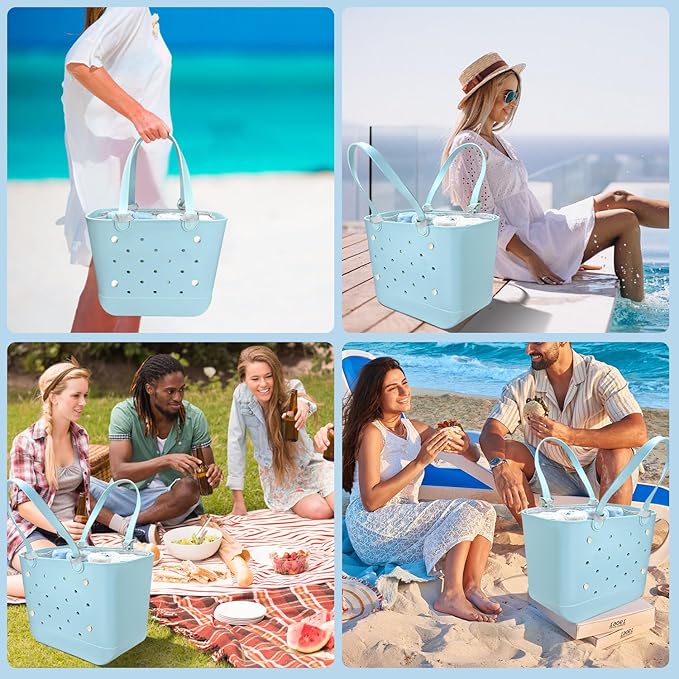 XYFuuee Beach Bag Organizer Insert for XL Simple Modern Bag Accessories with 8 Removable Metal Fasteners, Extra Large Lightweight Mesh Inserts Divider Pouch, Organizing Rubber Tote, Save Space, Gray