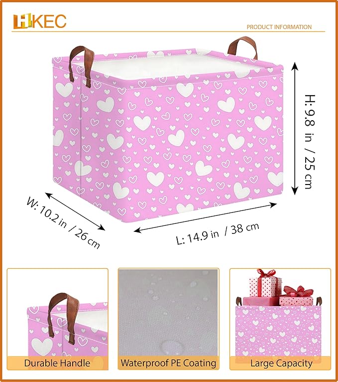 HKEC Collapsible Kids Toys Bin, Cute Baby Storage Bin, Books Box, Gift Basket (Pink Full Love)