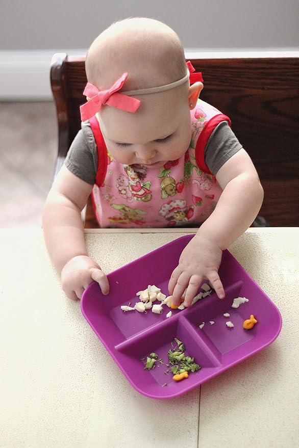 | 100% Silicone Plates for Babies & Kids | MADE IN THE USA | BPA, BPS, Lead, Cadmium, PVC, & Phthalate Free | Children's Divided Placemat Set | Plum, 2 pack