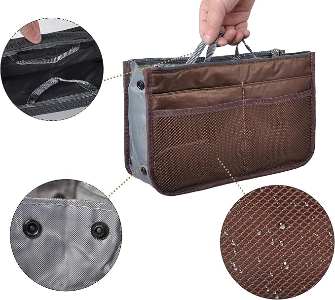 Vercord Purse Organizer Insert for Handbags Bag Organizers Inside Tote Pocketbook Women Nurse Nylon 13 Pockets Coffee Small