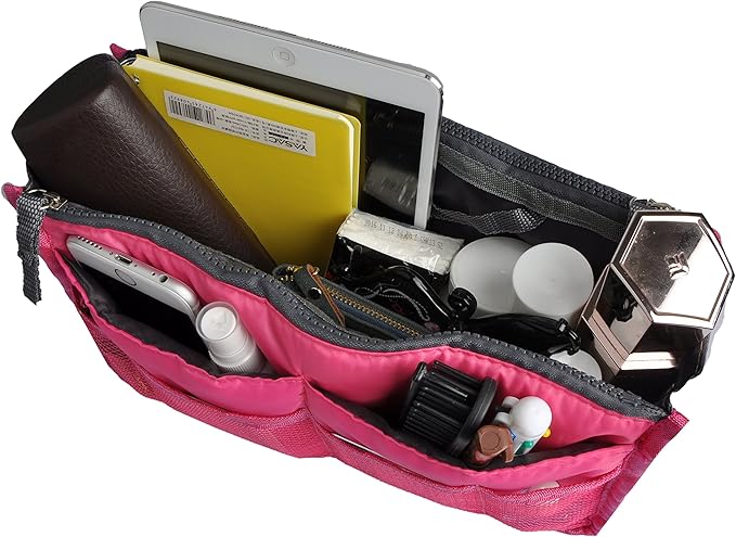 Vercord Purse Organizer Insert for Handbags Bag Organizers Inside Tote Pocketbook Women Nurse Nylon 13 Pockets Rose Medium