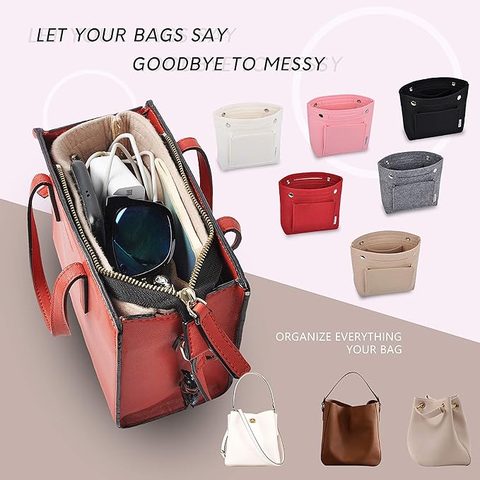 Vercord Mini Slim Small Felt Purse Organizer Insert Inside Handbag Tote Pocketbook for Women Black