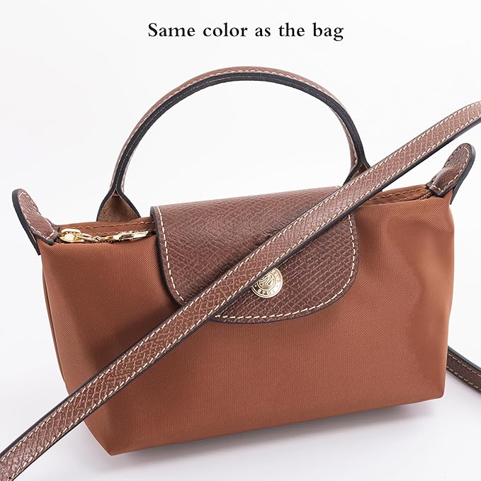 Mini Bag Organizer with Genuine Leather Crossbody Strap Conversion Kit, Compatible with Longchamp Mini Bag – Inner Liner Insert + Strap Kit Set, Beige