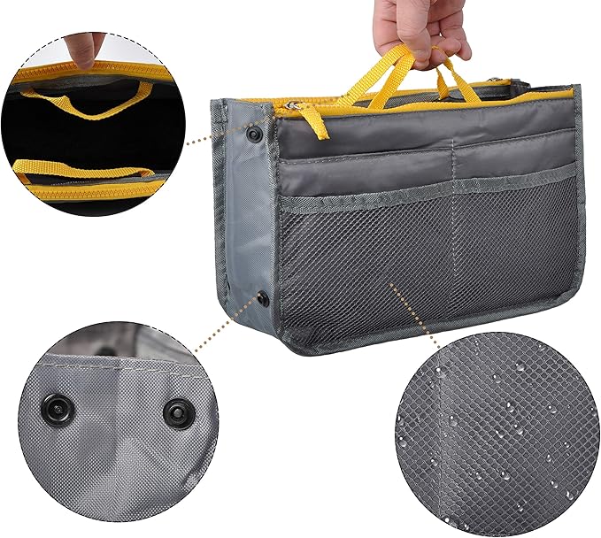 Vercord Purse Organizer Insert for Handbags Bag Organizers Inside Tote Pocketbook Women Nurse Nylon 13 Pockets Grey Large