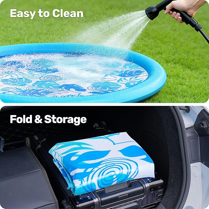 SLOOSH Splash Pad Sprinkler Mat - 6ft Tropical Leaves Outdoor Water Play Toys for Kids Dogs, Backyard Party in Summer Decor Outside Water Games Fountain Pool Children Boys Girls Toddlers Baby (Blue)