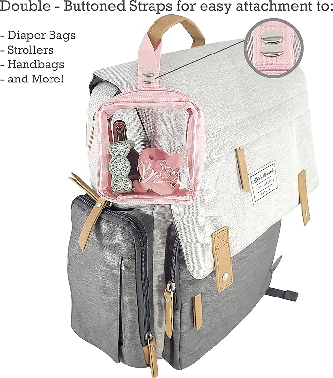 Llama Bella 5 Piece Diaper Bag Organizer Pouch Set, Clear with Straps and Pacifier Case - Pink