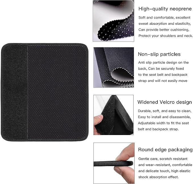 Mokiwala Car Seat Belt Pad Cover, 2-Pack Soft Car Safety Seat Belt Strap Shoulder Pad for Adults and Children, Suitable for Car Seat Belt, Backpack, Shoulder Bag(Black)