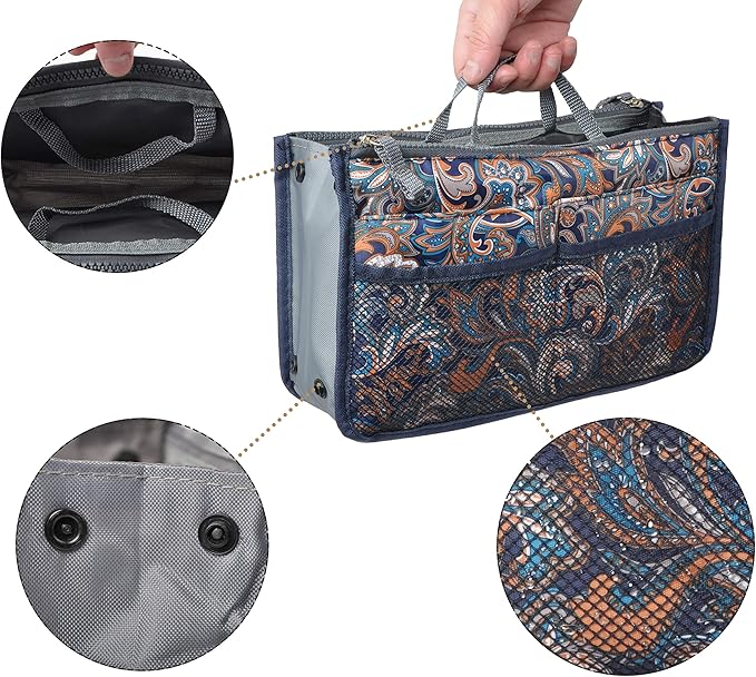 Vercord Purse Organizer Insert for Handbags Bag Organizers Inside Tote Pocketbook Women Nurse Nylon 13 Pockets Splash Wave Small