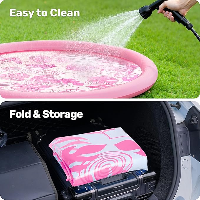 SLOOSH Splash Pad Sprinkler Mat - 6ft Tropical Leaves Outdoor Water Play Toys for Kids Dogs, Backyard Party in Summer Decor Outside Water Games Fountain Pool Children Boys Girls Toddlers Baby (Pink)