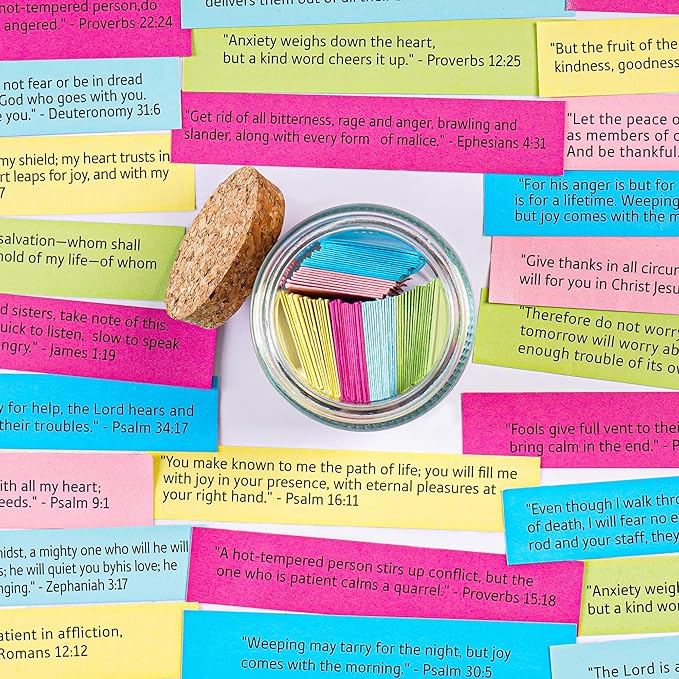 Bible Verse Jar, Bible Jar for Emotions and Feelings, Christian Gifts for Women Man, Birthday, Graduation, Mothers Day Gifts for Mom, prayer Bible Verse With Greeting Card & Two Adorable Ribbons