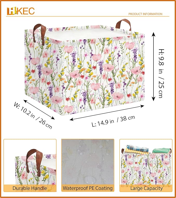 HKEC Rectangle Storage Basket with Handles,Collapsible Storage Bin,Books Box,Gift Basket(Flowering Shrubs)