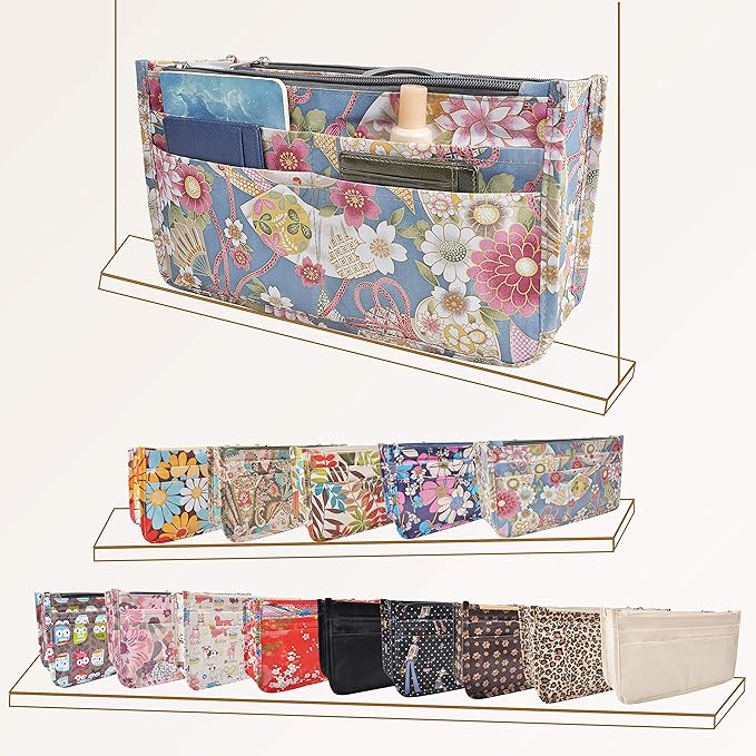 Vercord Patterned Purse Handbag Tote Pocketbook Bag Organizer Insert with Zipper Handle for Women Medium Happy Flower
