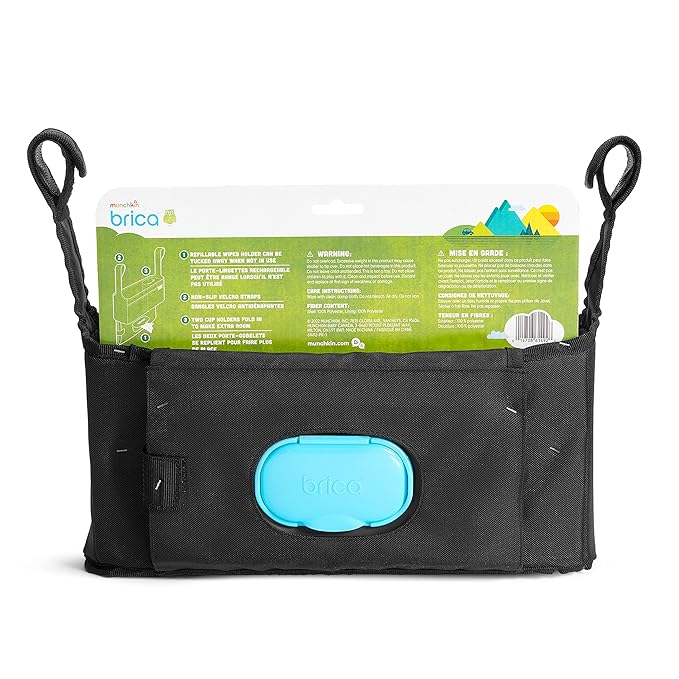 Munchkin® Brica® Stroller Organizer Bag - Universal Fit with Cup Holders and Wipes Case, Fits UPPAbaby, Evenflo, BabyTrend and More, Black (Pack of 4)