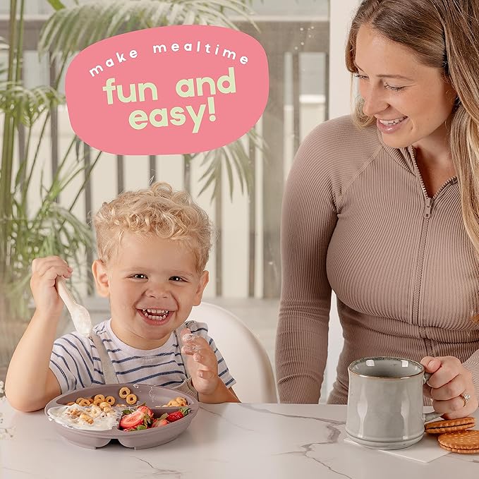 ChériKid Toddler Plates - FEATURES SUPER STRONG QUADRUPLE SUCTION - 100% Food Grade Silicone Baby Plates with Suction - Unbreakable Divided Kids Plates, Baby Essentials Dishes