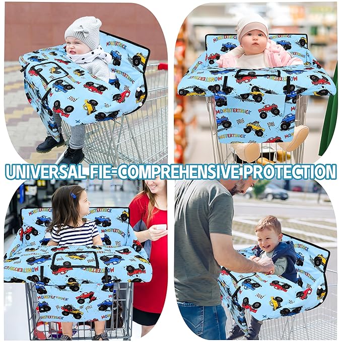 Shopping Cart Cover for Baby,2-in-1 High Chair Cover Soft,Portable, and Machine Washable,Comfortable Cotton Seat Pad with Safety Harness and Portable Cloth Bag,Fits All Supermarkets and Restaurants